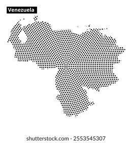 A detailed map outline of Venezuela created with a dotted design, emphasizing its geographical features and shape.