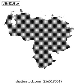 A detailed map outline of Venezuela created with a dotted design, emphasizing its geographical features and shape.