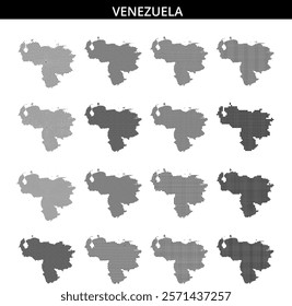 A detailed map outline of Venezuela created with a dotted design, emphasizing its geographical features and shape.