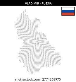 Detailed map outline of Vladimir featuring Russia flag with