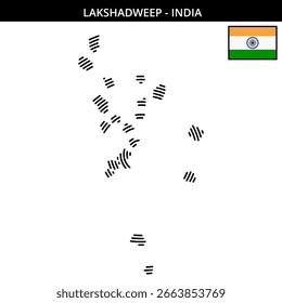 Mapa detalhado delineando as ilhas Lakshadweep com bandeira