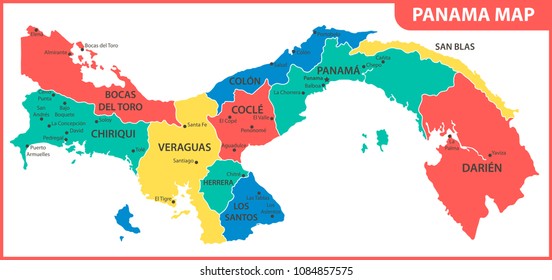 The detailed map of Panama with regions or states and cities, capital. Administrative division