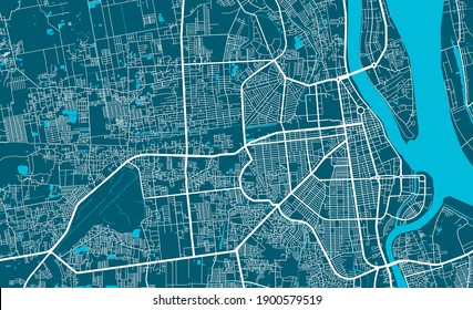 Detailed map of Phnom Penh city administrative area. Royalty free vector illustration. Cityscape panorama. Decorative graphic tourist map of Phnom Penh territory.