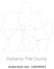 Detailed map of Pike County in Alabama, USA