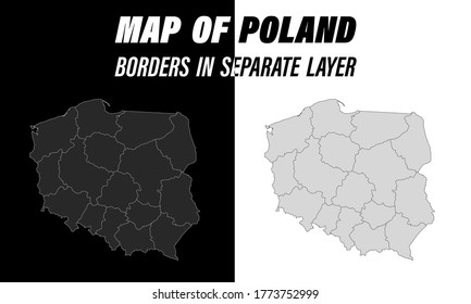 detaillierte Karte von Polen mit Grenzen. Bildungs-Design-Element. leicht bearbeitbare schwarz-weißer Vektorgrafik