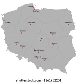 detailed map of the Poland with cities