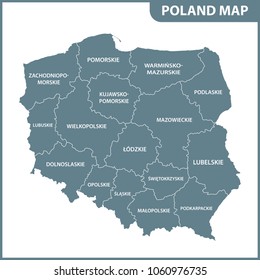 The detailed map of Poland with regions or states