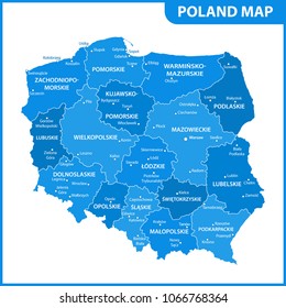 The detailed map of the Poland with regions or states and cities, capitals. Administrative division