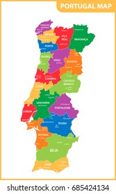 The detailed map of the Portugal with regions or states and cities, capitals