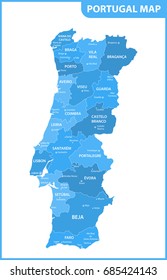 The detailed map of the Portugal with regions or states and cities, capitals
