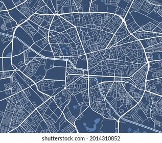 Detailed map poster of Bucharest city administrative area. Cityscape panorama. Decorative graphic tourist map of Bucharest territory. Royalty free vector illustration.