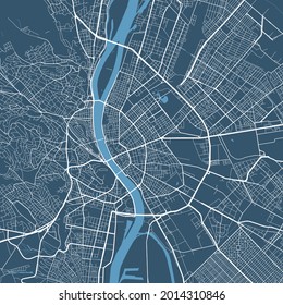 Detailed map poster of Budapest city administrative area. Cityscape panorama. Decorative graphic tourist map of Budapest territory. Royalty free vector illustration.