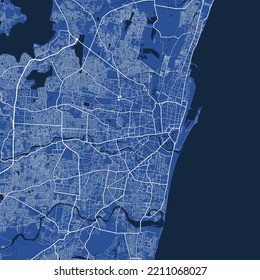 Detailed map poster of Chennai city administrative area. Blue skyline panorama. Decorative graphic tourist map of Chennai territory. Royalty free vector illustration.