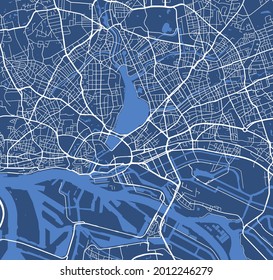 Detailed map poster of Hamburg city administrative area. Cityscape panorama. Decorative graphic tourist map of Hamburg territory. Royalty free vector illustration.