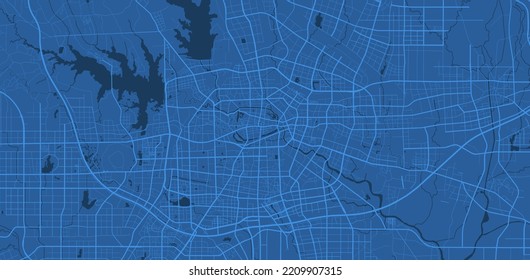 Detailed map poster of Hefei city administrative area. Blue skyline panorama. Decorative graphic tourist map of Hefei territory. Royalty free vector illustration.