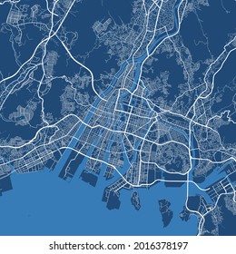 Detailed map poster of Hiroshima city administrative area. Cityscape panorama. Decorative graphic tourist map of Hiroshima territory. Royalty free vector illustration.