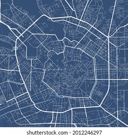 Detailed map poster of Milan city administrative area. Cityscape panorama. Decorative graphic tourist map of Milan territory. Royalty free vector illustration.