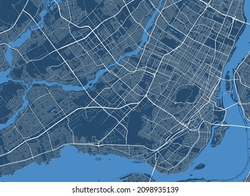 Detailed map poster of Montreal city administrative area. Cityscape panorama. Decorative graphic tourist map of Montreal territory. Royalty free vector illustration.