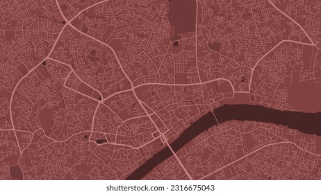 Detailed map poster of Palembang city administrative area. Red skyline panorama. Decorative graphic tourist map of Palembang territory. Royalty free vector illustration.