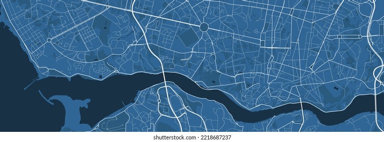 Detailed map poster of Porto city administrative area. Blue skyline panorama. Decorative graphic tourist map of Porto territory. Royalty free vector illustration.