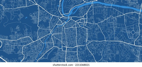 Afiche detallado del mapa del área administrativa de la ciudad de Pune. Panorama del horizonte azul. Mapa turístico gráfico decorativo del territorio de Pune. Ilustración vectorial libre de regalías.