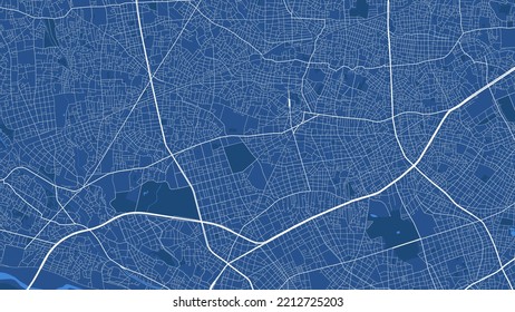 Detailed map poster of Setagaya city administrative area. Blue skyline panorama. Decorative graphic tourist map of Setagaya territory. Royalty free vector illustration.