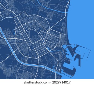 Detailed map poster of Valencia city administrative area. Cityscape panorama. Decorative graphic tourist map of Valencia territory. Royalty free vector illustration.