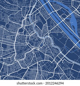 Detailed map poster of Vienna city administrative area. Cityscape panorama. Decorative graphic tourist map of Vienna territory. Royalty free vector illustration.