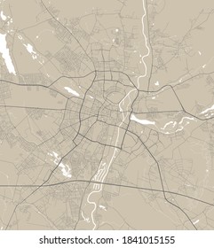 Detailed map of Poznan city administrative area. Royalty free vector illustration. Cityscape panorama. Decorative graphic tourist map of Poznan territory.