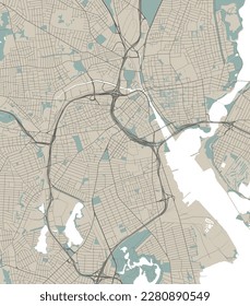 Detailed map of Providence city, capital of the US state of Rhode Island. Municipal administrative area map with rivers and roads, parks and railways. Vector illustration.