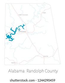Detailed map of Randolph County in Alabama, USA