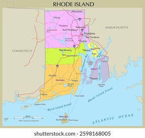 Detailed map of Rhode Island, United States