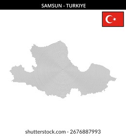 Detailed map of Samsun featuring Turkey flag design