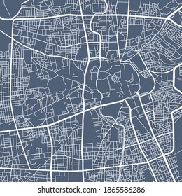 Detailed map of Sanaa city administrative area. Royalty free vector illustration. Cityscape panorama. Decorative graphic tourist map of Sanaa territory.