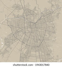 Detailed map of Santiago city administrative area. Royalty free vector illustration. Cityscape panorama. Decorative graphic tourist map of Santiago territory.