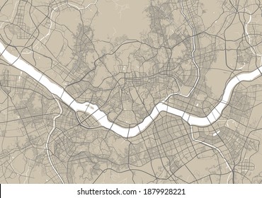 Detailed map of Seoul city administrative area. Royalty free vector illustration. Cityscape panorama. Decorative graphic tourist map of Seoul territory.