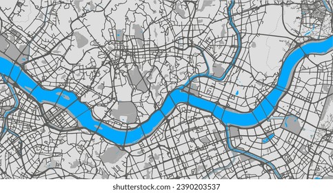 Detailed map of Seoul city administrative area. Royalty free vector illustration. Cityscape panorama. Decorative graphic tourist map of Seoul territory.