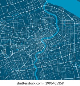 Detailed map of Shanghai city administrative area. Royalty free vector illustration. Cityscape panorama. Decorative graphic tourist map of Shanghai territory.