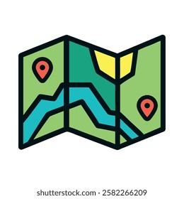 A detailed map showing multiple travel routes and location pins