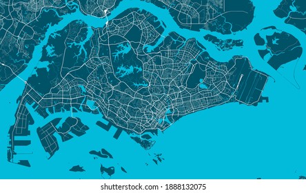 Detailed map of Singapore city administrative area. Royalty free vector illustration. Cityscape panorama. Decorative graphic tourist map of Singapore territory.