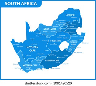 The detailed map of South Africa with regions or states and cities, capital. Administrative division