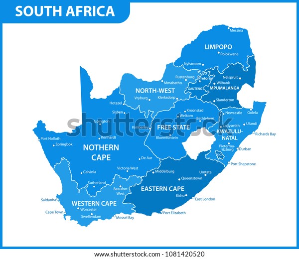 Detailed Map South Africa Regions States Stock Vector (Royalty Free ...