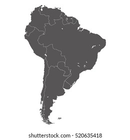 Detailed map of South America in high resolution with the borders of States. Vector illustration.