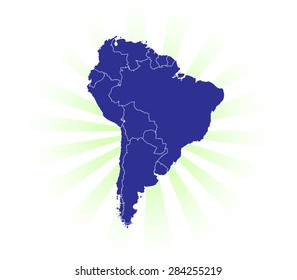 Detailed Map of South America radiating light rays!