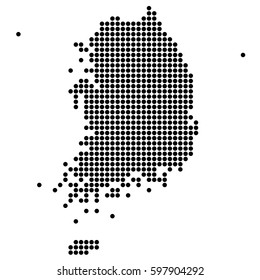 Mapa detalhado da Coreia do Sul é feito de pontos. Ilustração vetorial.