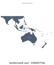 A Detailed Map Of South Pacific. South Pacific Map Vector With Country And Capital Name.