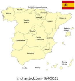 Detailed map of Spain, editable vector