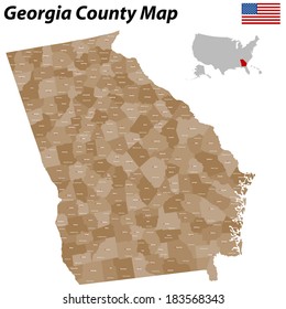 Detailed map of the State of Georgia with all counties and main cities.