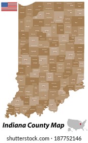 A detailed map of the State of Indiana with all counties and main cities.