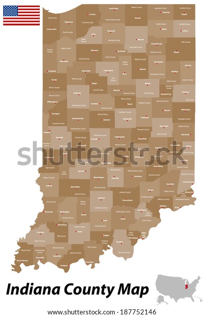 Detailed Map State Indiana All Counties Stock Vector Royalty Free